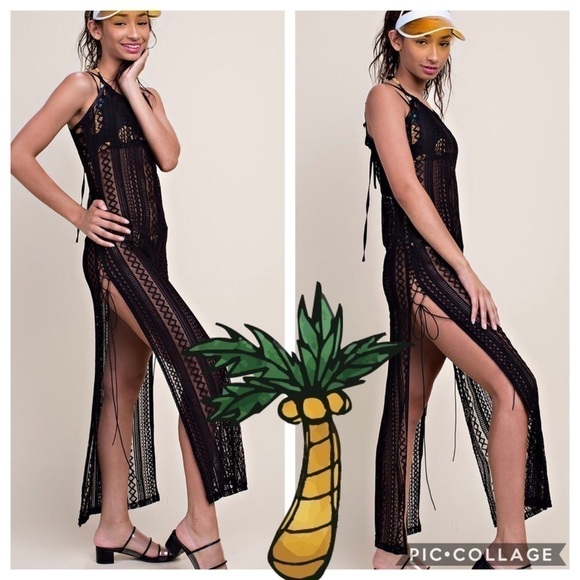 SALE!  Black Maxi Lacy Beach Cover-Up - Picture 2 of 3